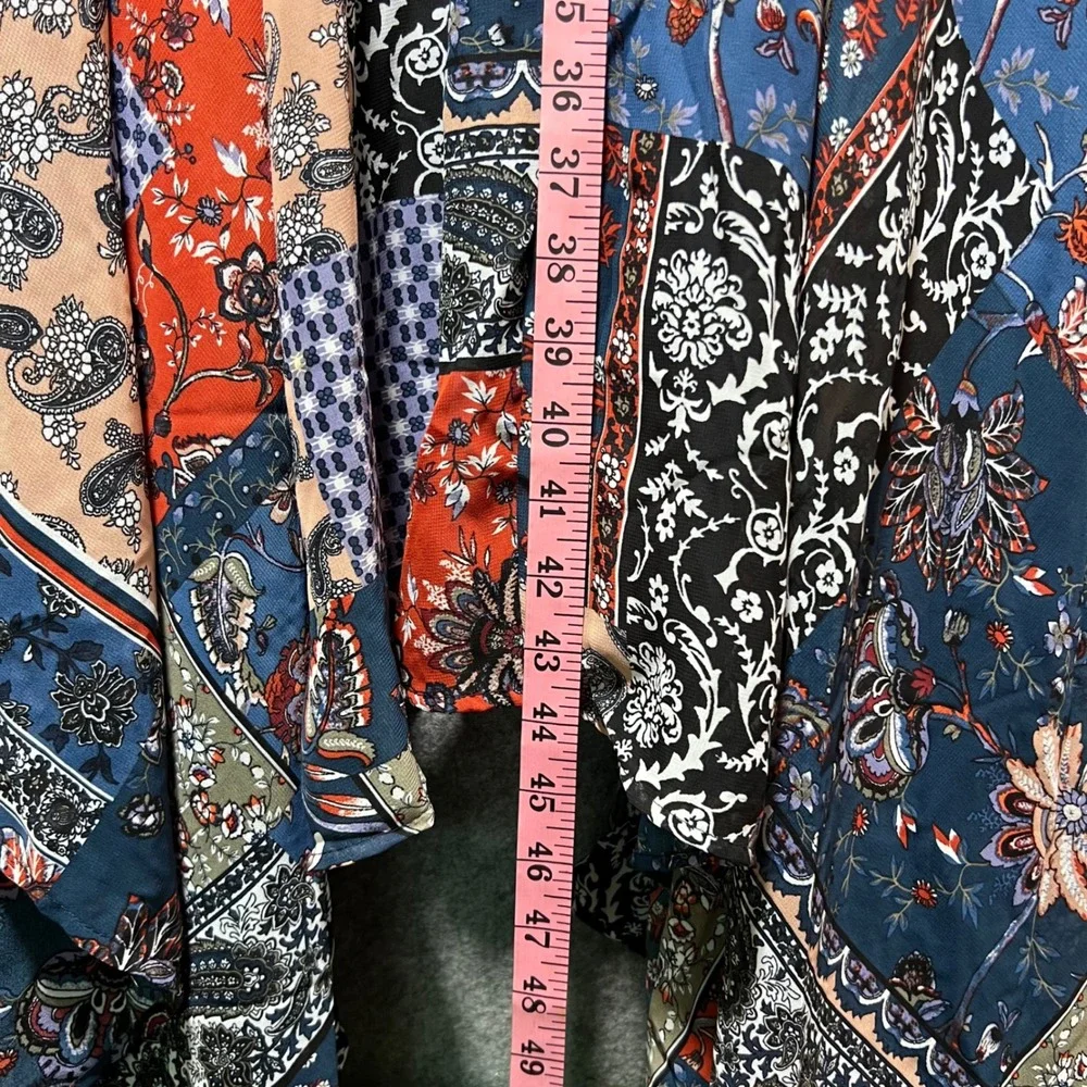 Indigo Rose‎ 3X Patchwork Dress Paisley Handkerchief Hem Blue Red Boho Peasant